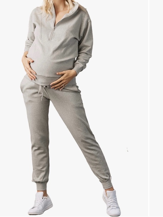 Angel Maternity Pants - Maternity Jogger Pants and sweater in Light Gray